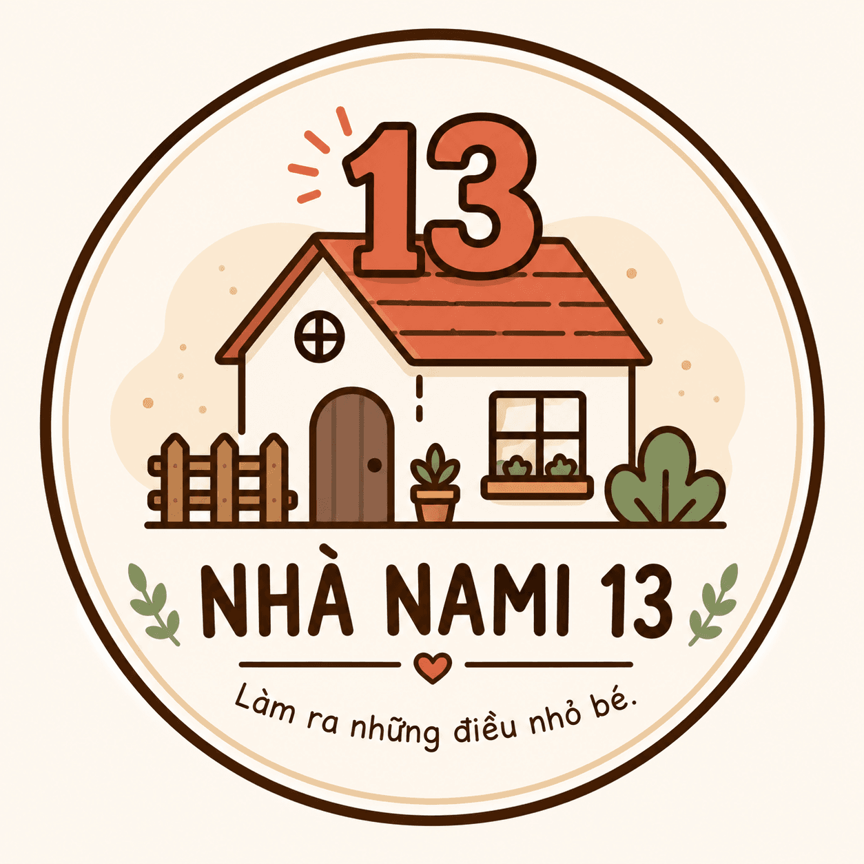 Logo tròn Nhà Nami 13 với ngôi nhà và số 13 trên mái